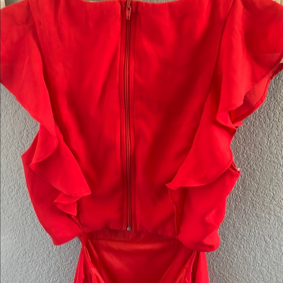 Red Ruffled Front Open BackMidi Sundress - Picture 5 of 7